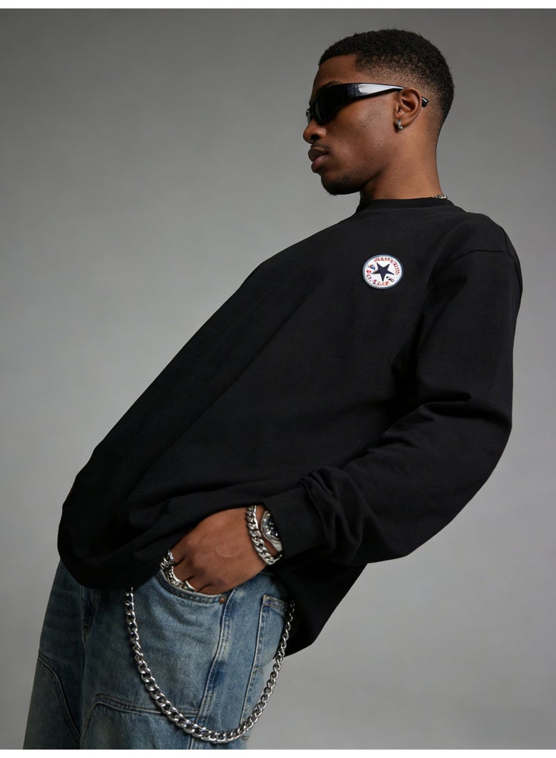 CONVERSE loose casual long-sleeved round neck T-shirt-suitable for both men and women, cotton sports shirt with logo, casual and fashionable street clothes in China. - Image 5